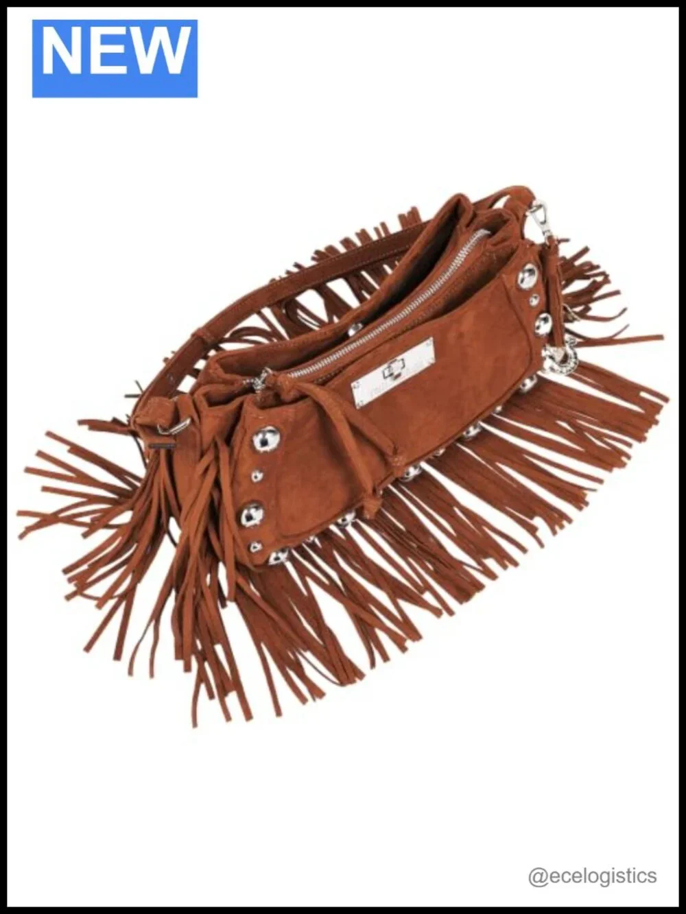 Faux Leather Fringe Hobo Bag with Studded Trim Adjustable Shoulder Purse